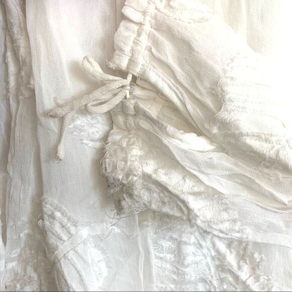 Aritzia Wilfred Palm Leaf Frayed Sheer Peasant Long Sleeve Blouse Top White XS - Picture 6 of 12